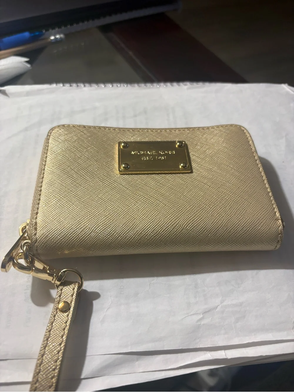 Michael Kors Gold Tone Leather Card Holder Wallet